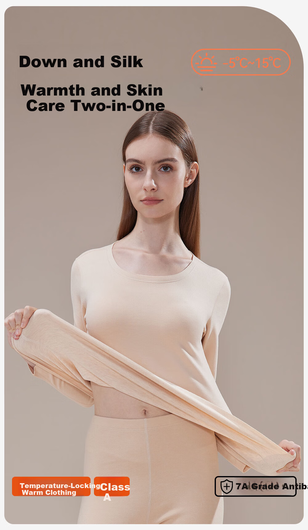 Urban Beauty [Down and Silk] Women's Thermal Underwear Autumn Winter 7A Antibacterial German Velvet Anti-Static Top and Bottom Set 2