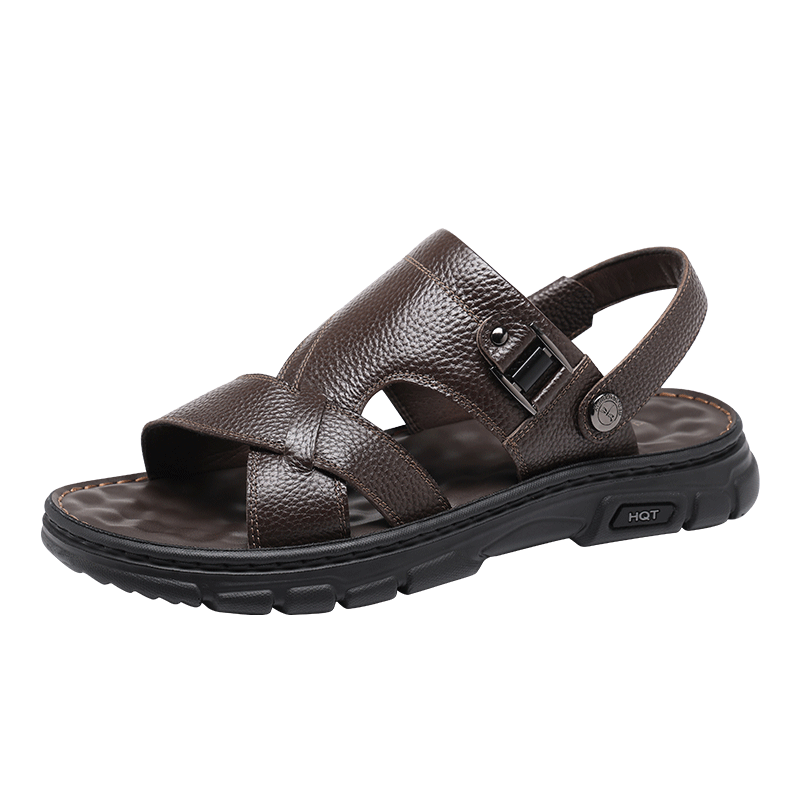 Red Dragonfly Men's Summer Leather Thick Sole Sandals Casual Beach Shoes WTT261202 Brown Size 41