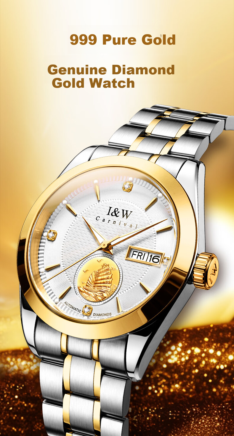 Aiworchi Men's Pure Gold 999 Automatic Mechanical Watch Swiss Top 10 Brand Luxury New Year Gift 3