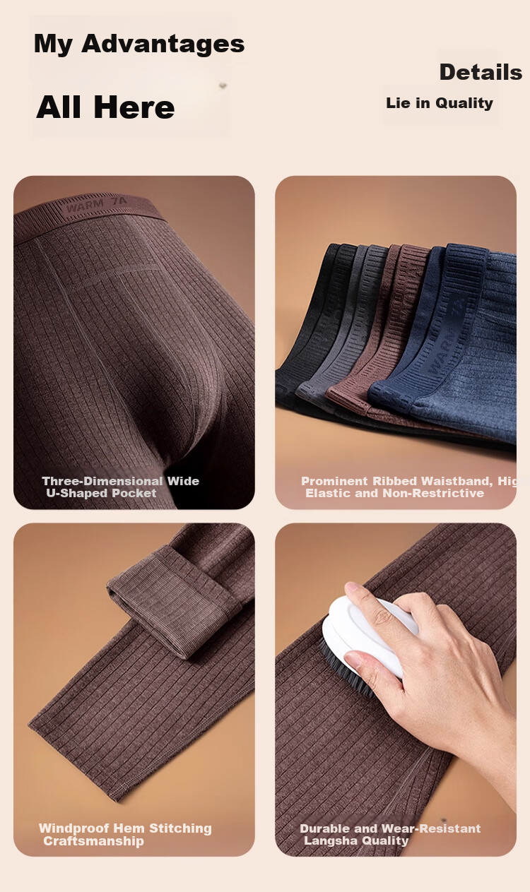 Langsha Men's Thin Autumn Winter Thermal Pants 10A Antibacterial Warm Ginger Wool Silk Cotton Underwear-Free Thermal Trousers for Men 13