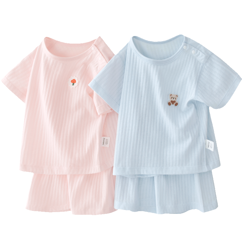 Yingbeiyi Pure Cotton Breathable Baby Short Sleeve and Shorts Set Summer Thin Children's Two-Piece Air Conditioning Homewear