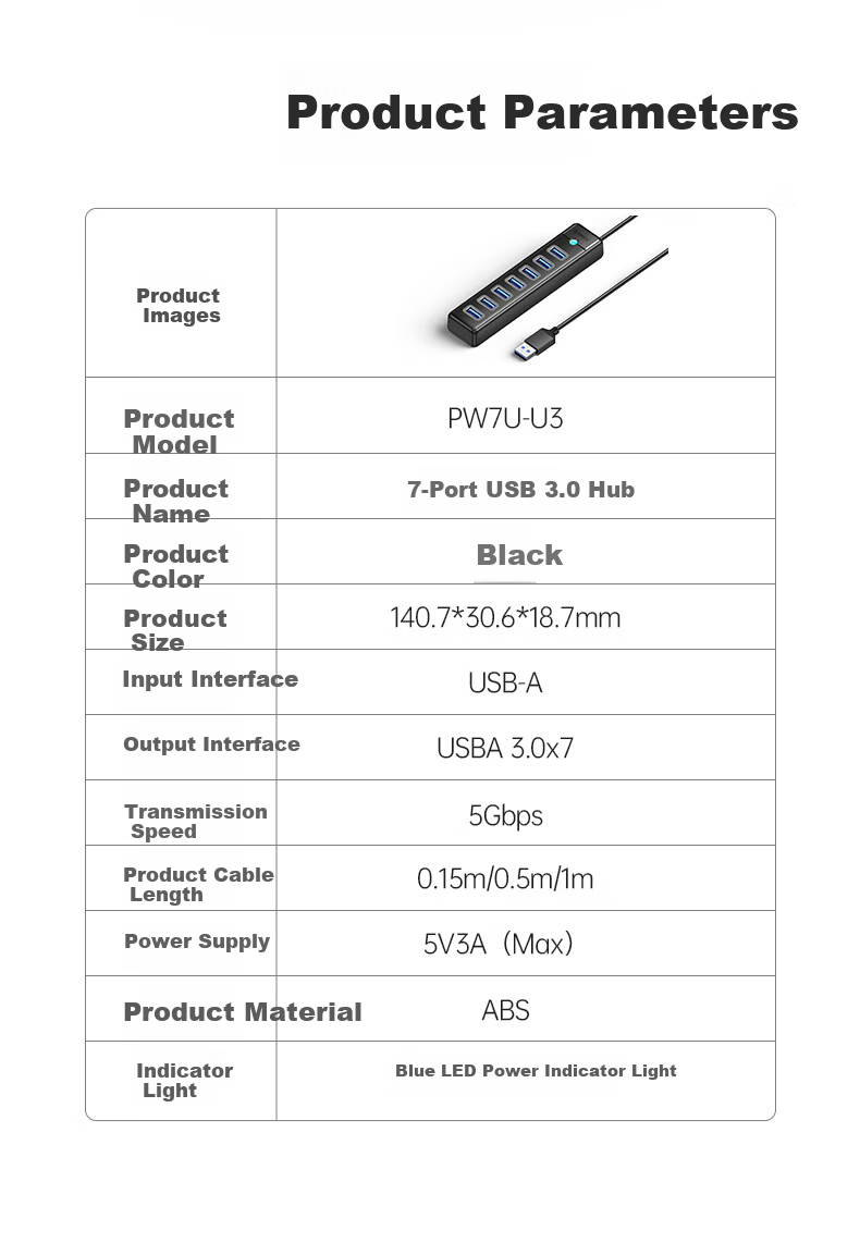 ORICO USB 3.0 7-Port Hub Expansion Dock Multi-Interface Extension Converter with Independent Power Supply for Lenovo Huawei PW7U-U3 10