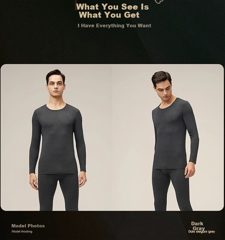 BOPRUIEY Men's Thermal Underwear Set Thin Heated Tight-Fitting Autumn Winter Thermal Shirt and Pants 17
