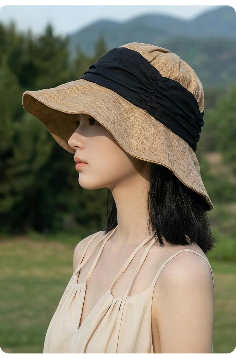 FitonTon Women's Summer Sun Hat Linen-Like Colorblock Brim Outdoor Cycling UV Protection Breathable Cap 14