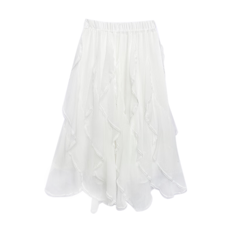 Borui Ruffled Irregular Lace Midi Skirt French Style Designer Fairy Dress Spring Summer