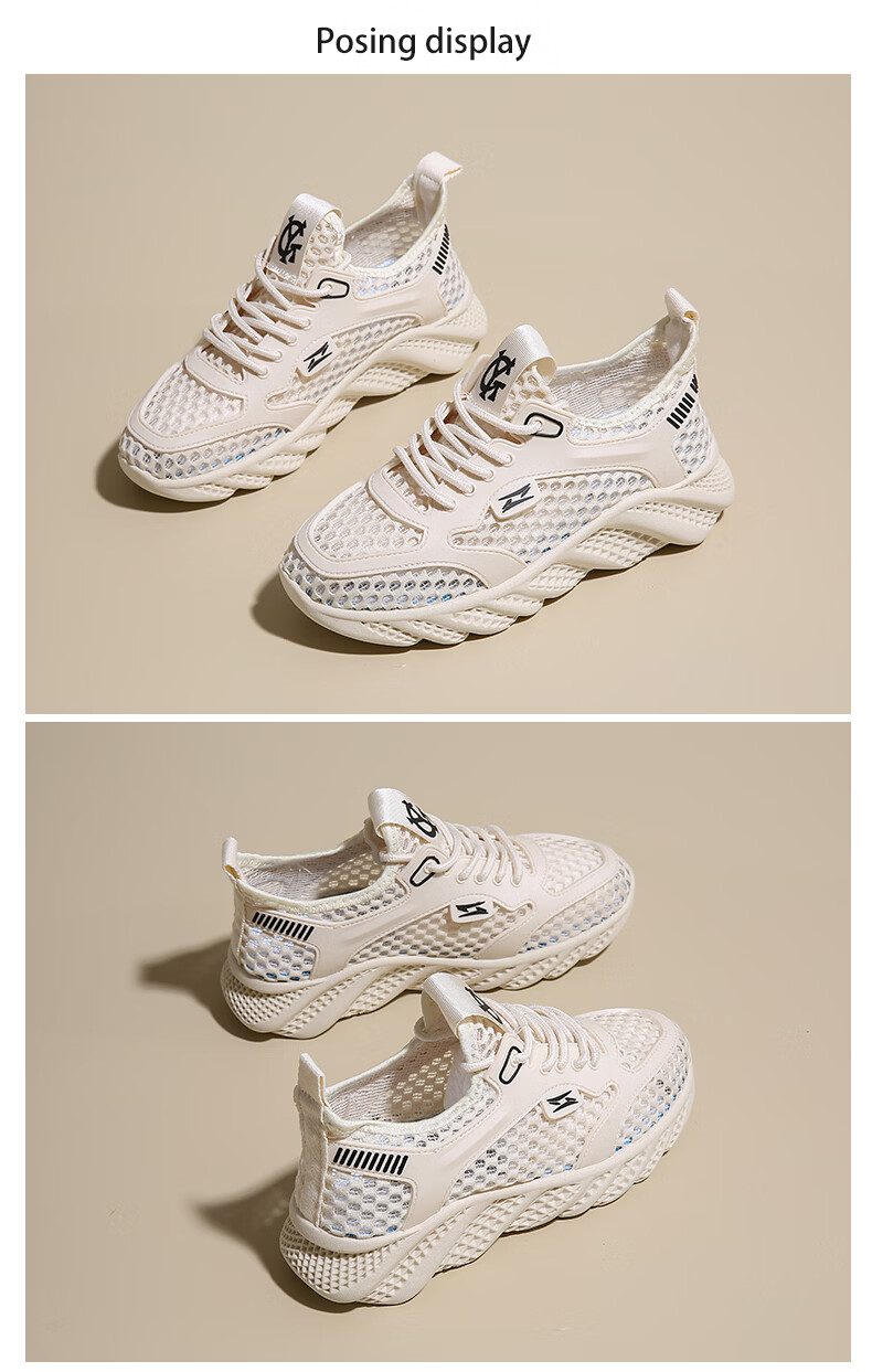 Cartelo Crocodile Women's Summer New Thin Mesh Hollow Breathable Lightweight Running Shoes 1791 Beige Size 39 12