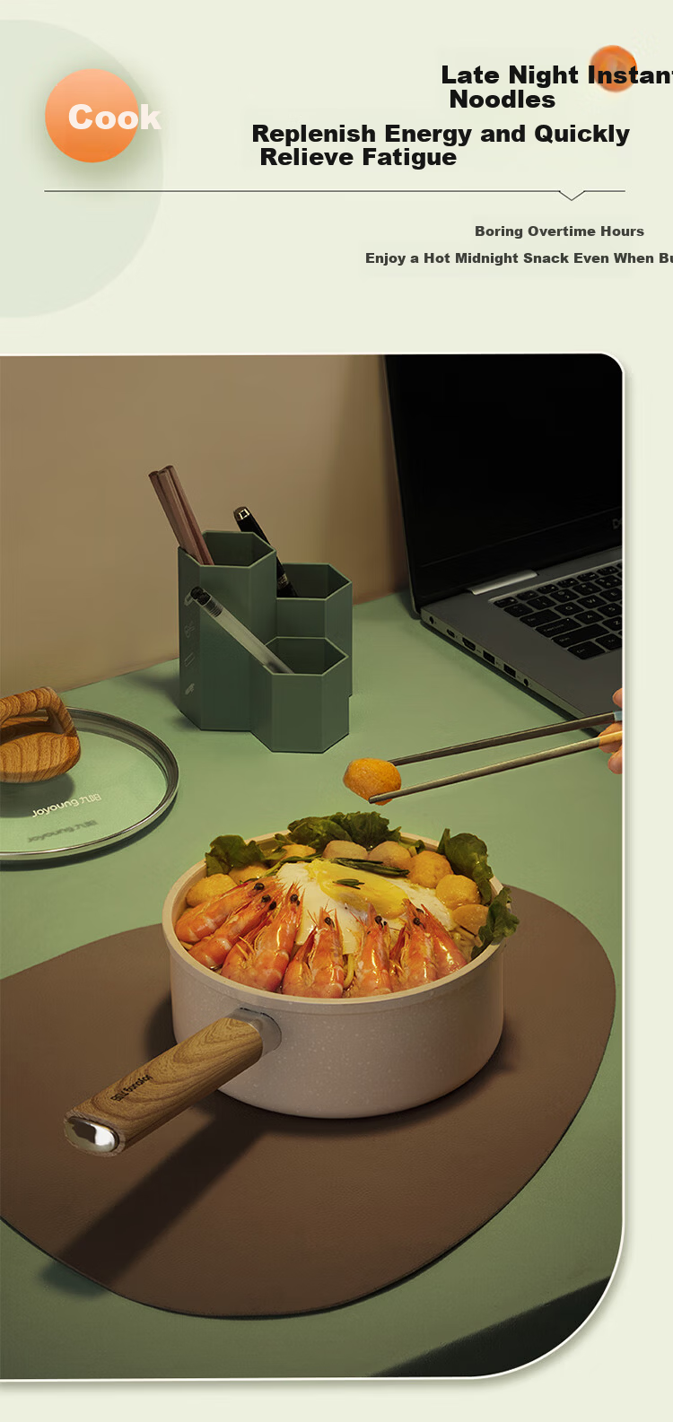 Joyoung 16CM Maifan Stone Non-Stick Milk Pot Noodle Pot Baby Food Pot Gas and Induction Cooker Compatible 4