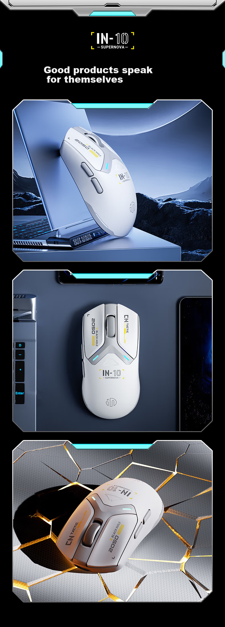 INPHIC IN10 Wireless Gaming Mouse, Wired Bluetooth Tri-Mode PAW3395, Lightweight for Small And Medium Hands, E-Sports, 26k DPI/8K Polling Rate, Huanuo Yi Csgo, Black 15