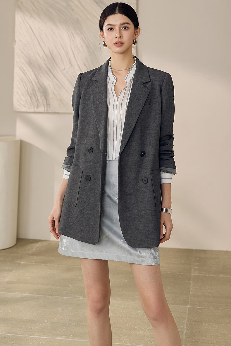 ROEYSHOUSE Women's Elegant Commuter Blazer Spring High-Intelligence Professional Suit Jacket 12596 Dark Gray L 2