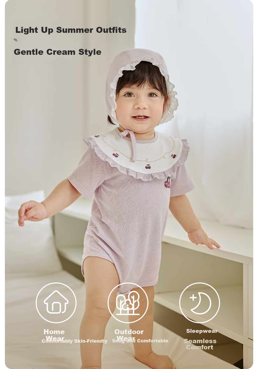 Wismorni Ice Silk Cotton Baby Romper, Bamboo Fiber Infant Bodysuit, Short-Sleeve Summer Thin Clothing 8