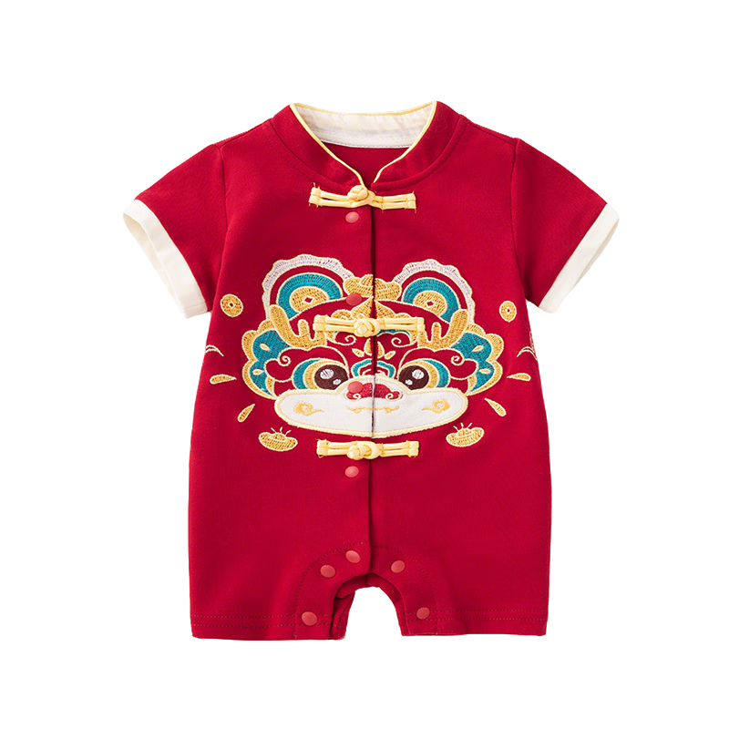 Babyprints Baby Short Sleeve Red Romper Newborn Clothes Unisex 73 Soft Crawling Suit Celebration Pajamas