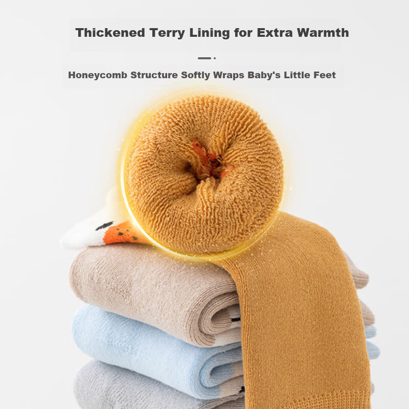 9i9 Baby Socks Spring and Autumn Thickened Terry Mid-Calf Floor Socks Warm Socks 3 Pairs 0-1 Years A172