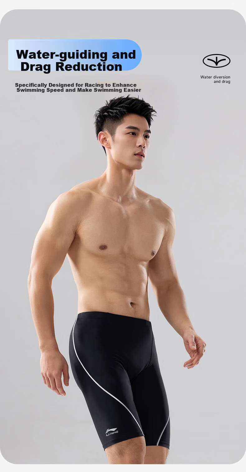 Li-Ning Men's Knee-Length Swim Shorts, Comfortable Fitness Swimming Trunks for Hot Springs And Leisure, Black, 2XL 11