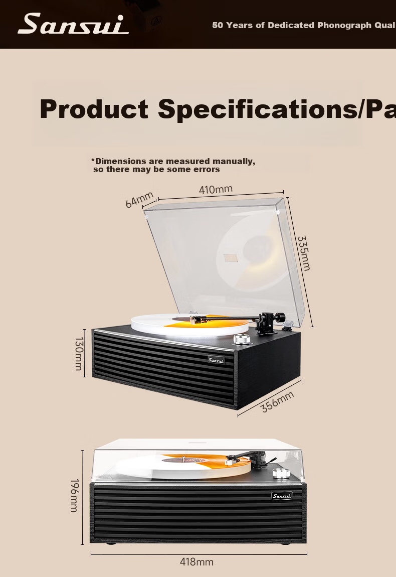 SANSUI Vintage Bluetooth Turntable with Ambient Light, Retro Vinyl Record Player, Integrated Phonograph, Luxury Home Audio Speaker, Birthday and Spring Festival Gift V19 15