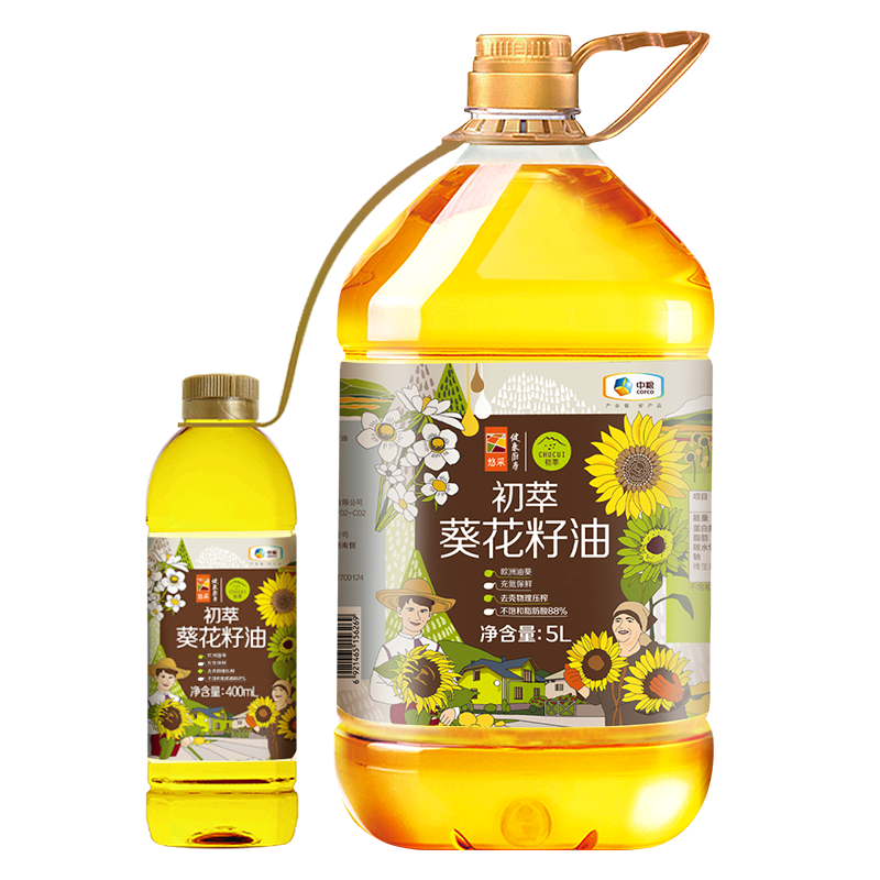 初萃 中粮葵花籽油5L+400mL 一级 物理压榨 充氮保鲜 食用油