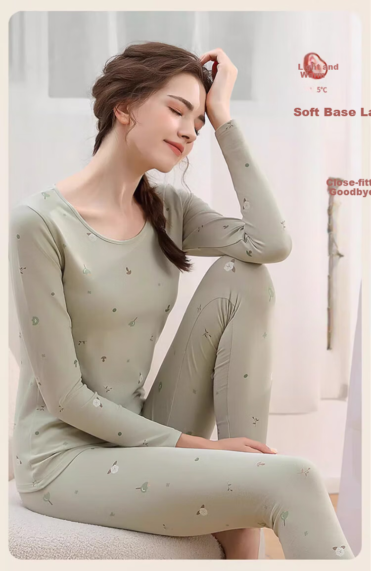 LangSha Youth Cotton Thermal Underwear Set for Girls 10A Antibacterial Thin Warm Cotton Top and Bottom Pajamas Student Teenager 10