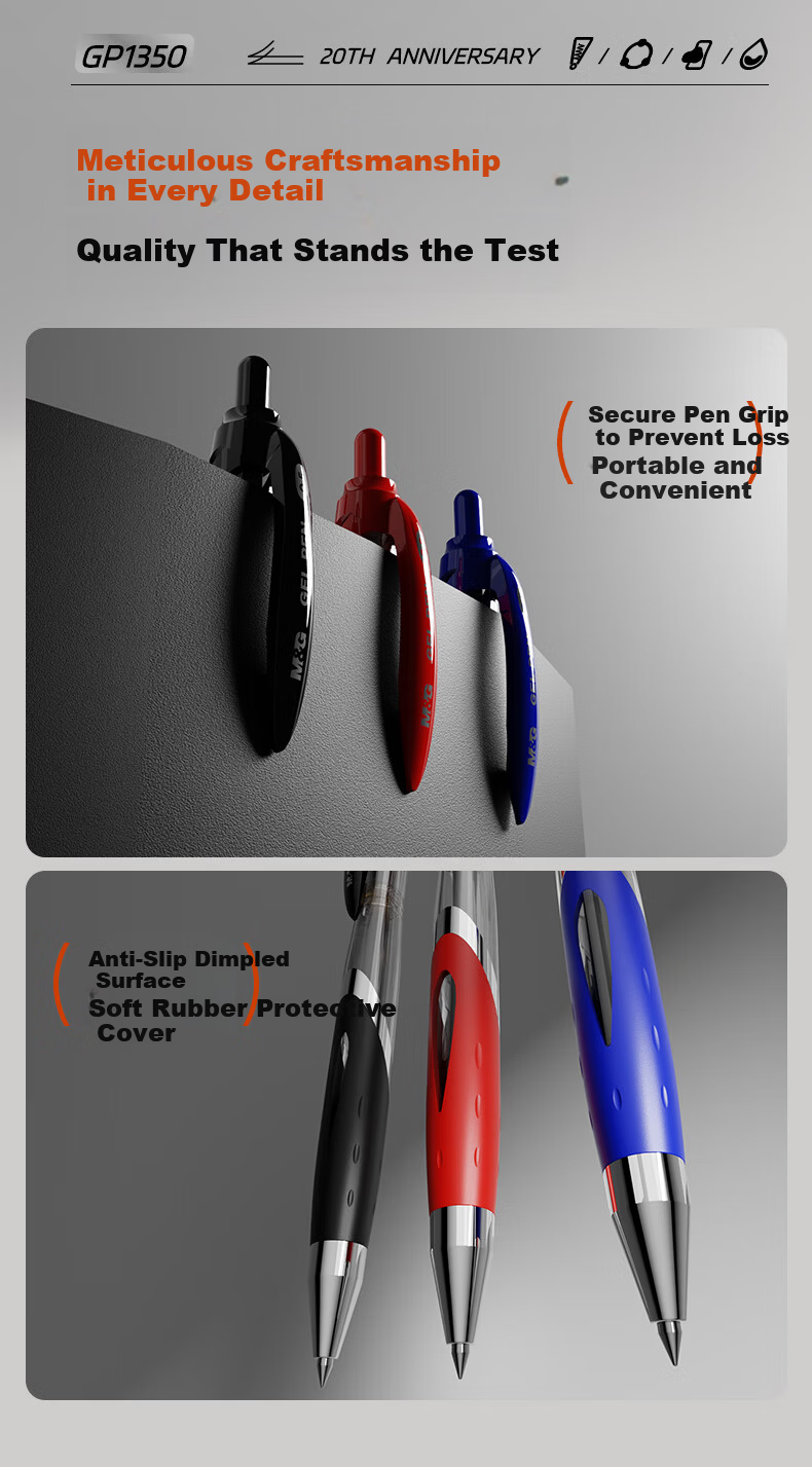 M&G Stationery Elite K35 Retractable 0.5mm Gel Pen Student Signature Pen Business Bullet Tip Exam Office Pen 7 Black 2 Red 1 Blue 10-Pack AGP13506 8