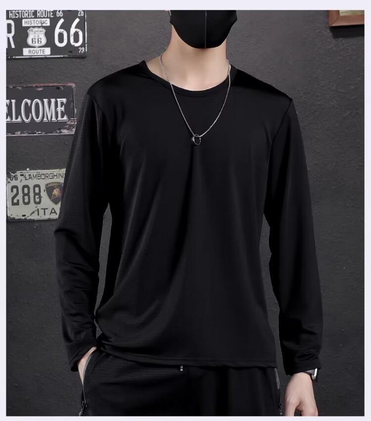 Langsha Ice Silk Long Sleeve T-Shirt Men Summer Thin Mesh Breathable Air Conditioning Shirt Plus Size Base Shirt Sun Protection Quick-Dry Tee 10