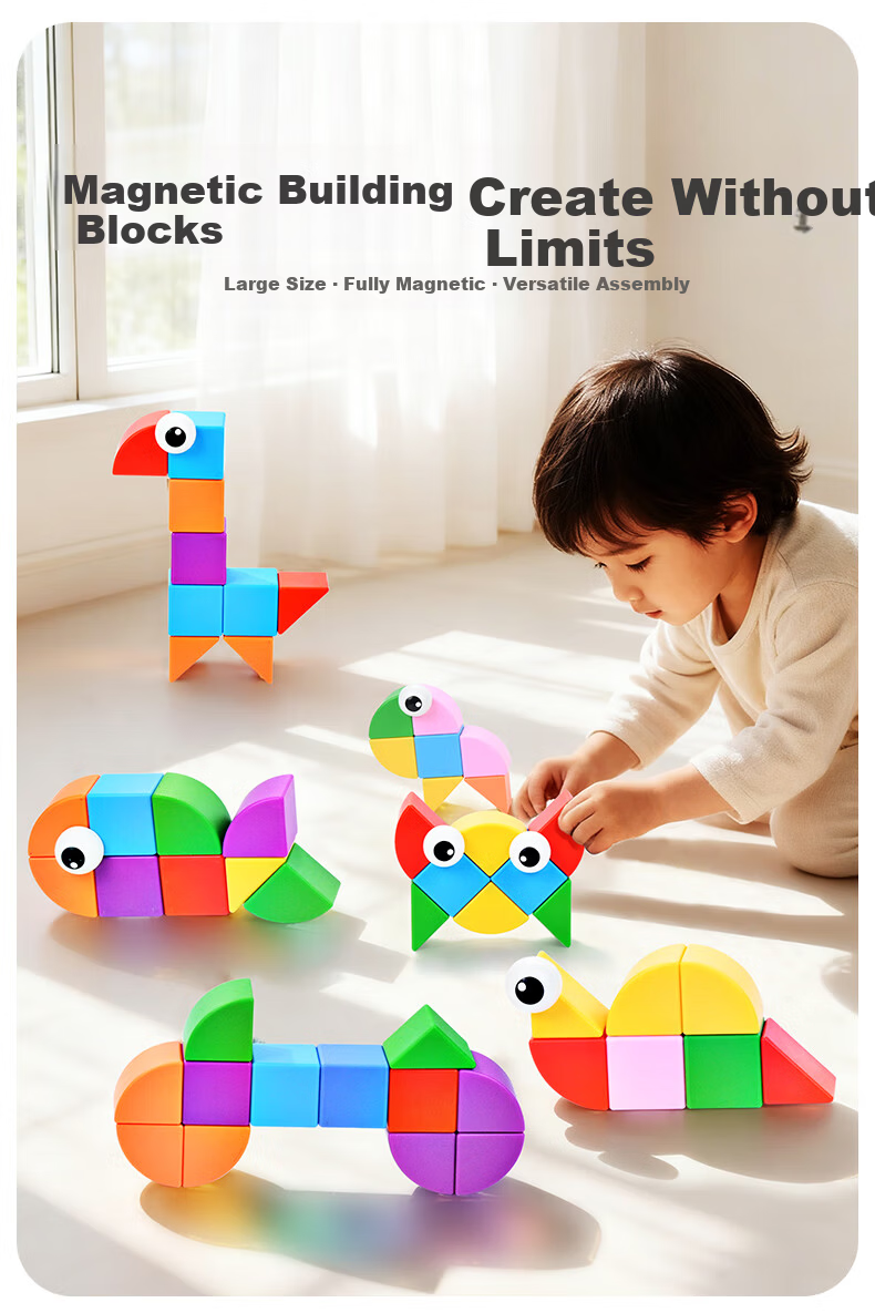 MAGPLAYER Magnetic Building Blocks 48-Piece 3D Magnetic Geometric Puzzle Toy for Kids Ages 3-6 Educational Birthday Gift 1