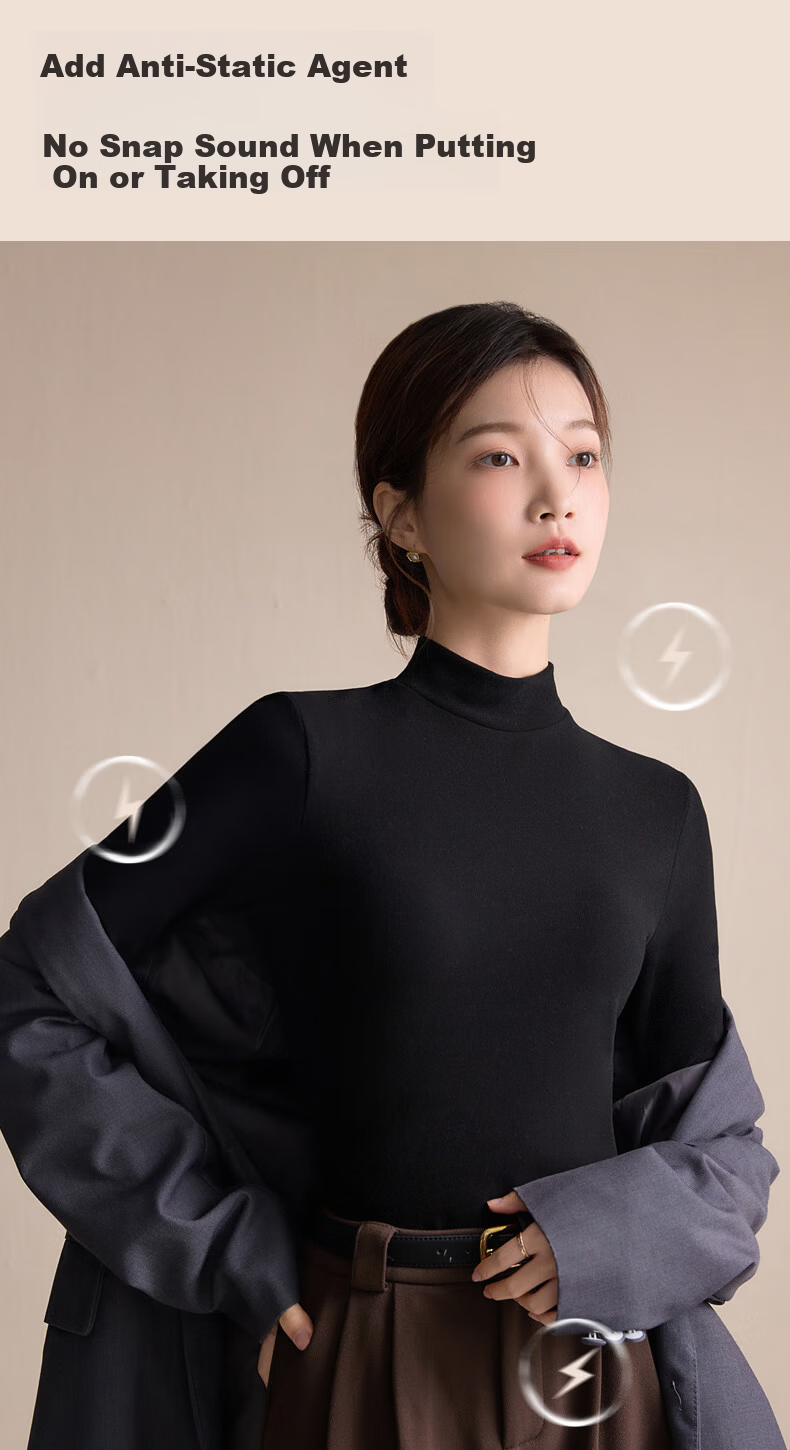 Miiow Women's Half Turtleneck Double-Sided Velvet Polyester-Free Black Fleece Thickened Base Layer Top 8
