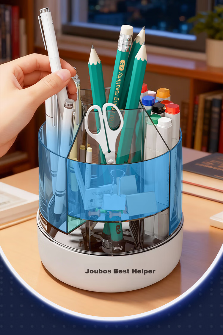 Jiabangshu Rotating Pencil Holder Large Capacity Student Pencil Marker Stationery Storage Box Desktop Transparent Organizer No Lid 6