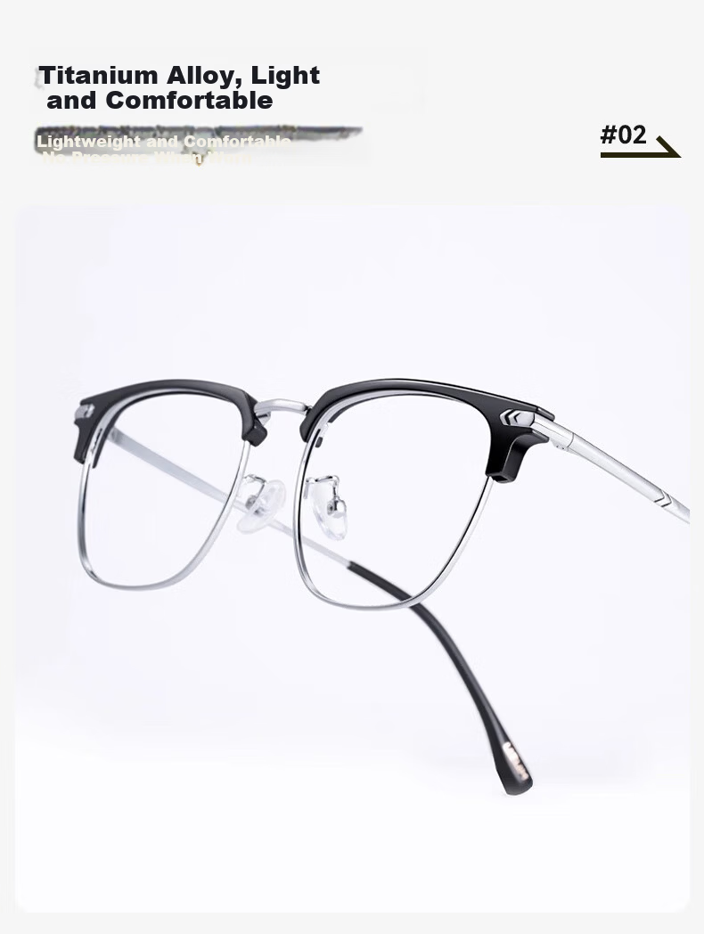 40,000km Ultra-Light Titanium Semi-Rimmed Prescription Glasses Frame for Men, Compatible with Prescription Lenses, Professional Online Customization, Blue Light Blocking Eyewear Frame 6