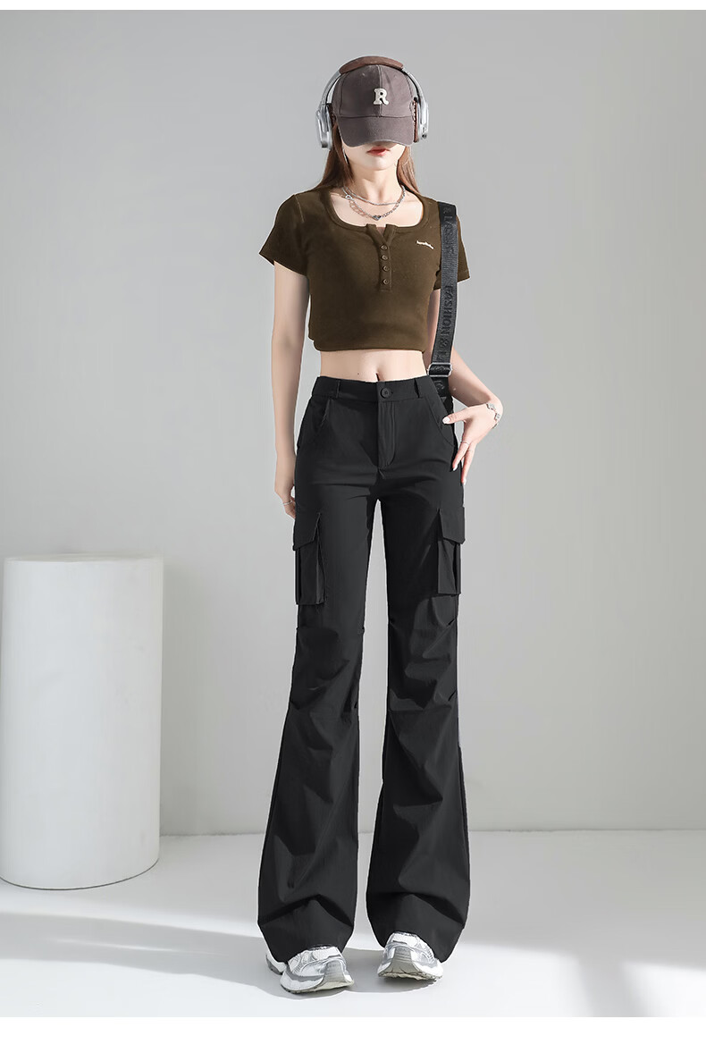 Borui Women's Micro Flare Quick-Dry Lightweight Work Pants 2026 New Summer Casual Slim American Paratrooper Trousers 22