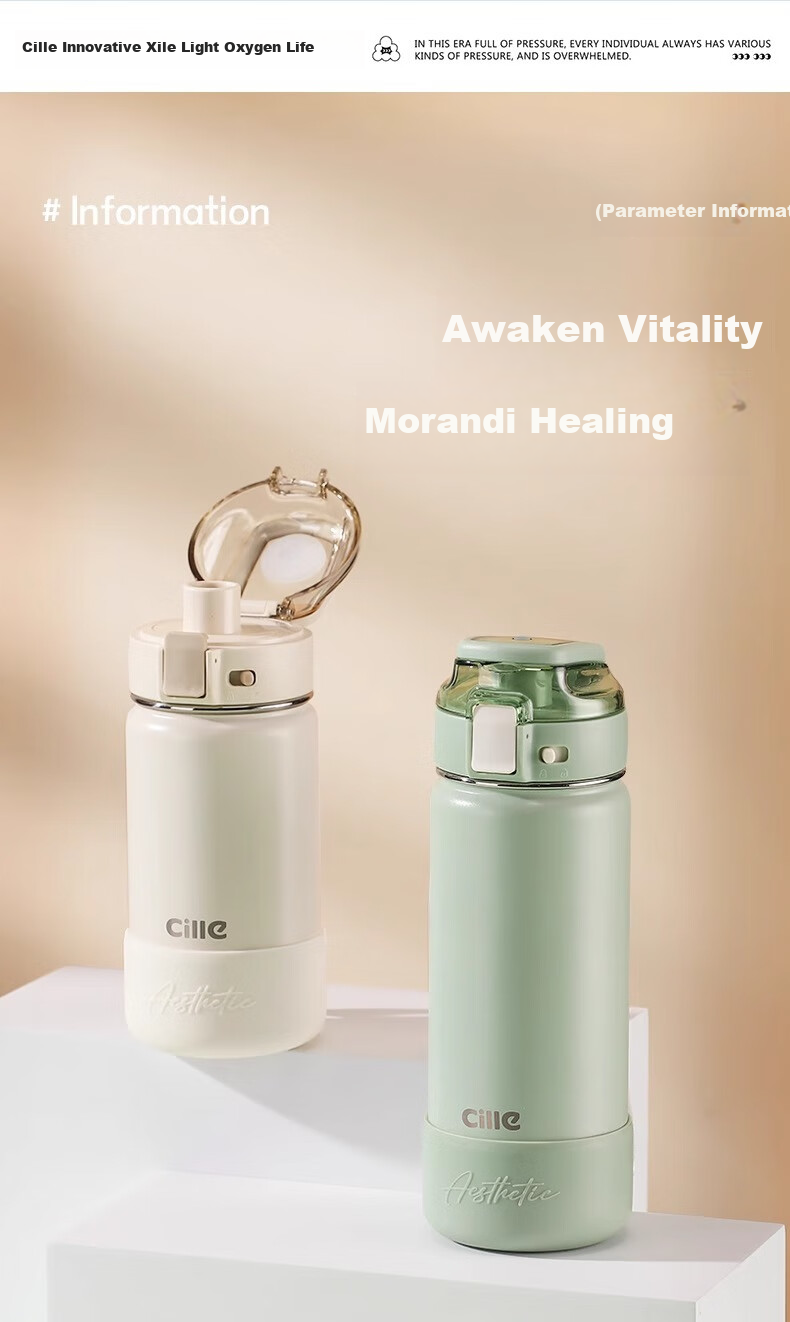 Cille 316 Stainless Steel Insulated Large Capacity Men's Straw Cup Portable Sports Water Bottle Milk Coffee White 600ml 9