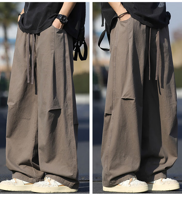 TUCANO Men's Summer Loose Wide-Leg Casual Pants, Premium Trendy Outdoor Work Trousers, Coffee Color, Size M 6