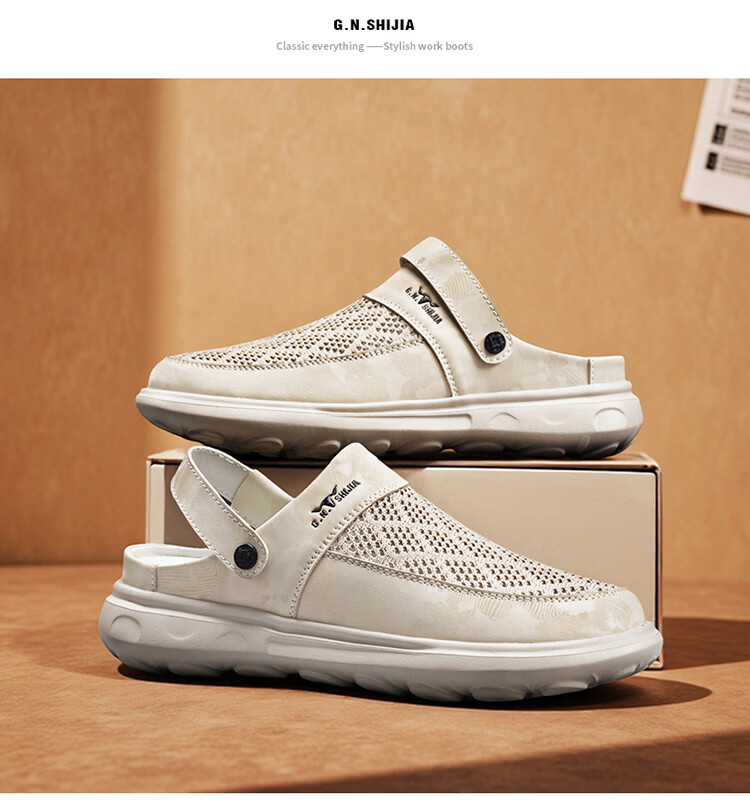 Bull Family Men's Summer New Breathable Hollow Toe Sandals Versatile Slippers Men's Mesh Beach Shoes Two-Way Clog Shoes 20