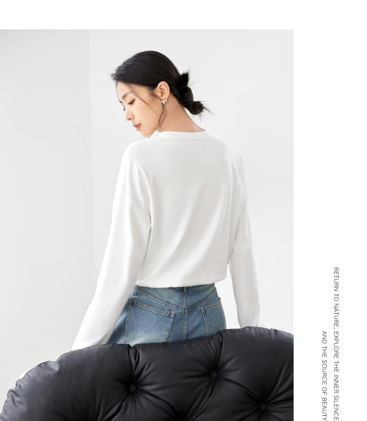 TUCANO Pure Cotton Long-Sleeve T-Shirt for Women, Base Layer, Autumn And Winter Style, Loose Casual Versatile Regular Shoulder Slimming Top, Black, S 11
