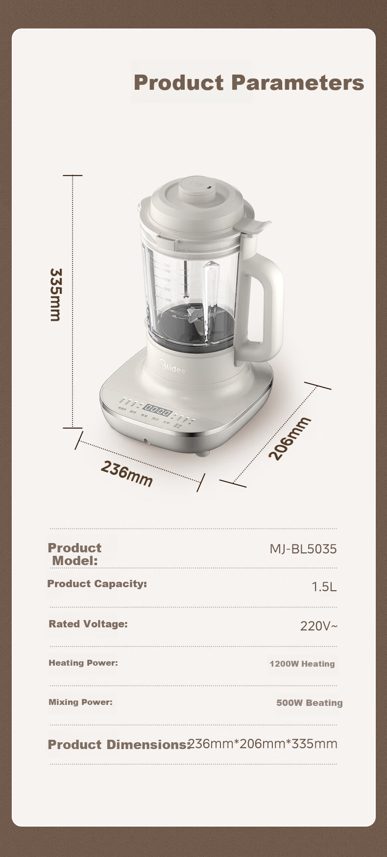 Midea MJ-BL5035 1.5L Multifunctional Automatic Soymilk Maker and Blender with Keep Warm Function 13