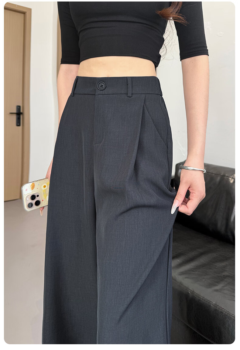 Langsha Women's Summer Thin Slim Fit Draped High-Quality Narrow Wide-Leg Loose Straight-Leg Dress Pants Casual Floor-Length Trousers 18