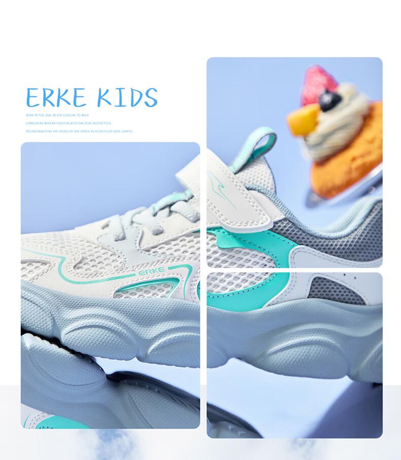 ERKE Kids Summer Casual Shoes Breathable Lightweight Sports Shoes Zero Gray/Whale Gray Size 34 15