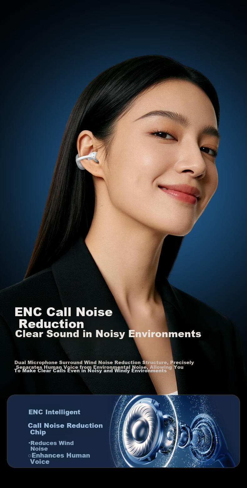Newmine LY82 Bluetooth Ear Clip Bone Conduction Headphones Open-Ear Noise Cancelling Long Battery Life Compatible with Apple Huawei Xiaomi OPPO Phones 9