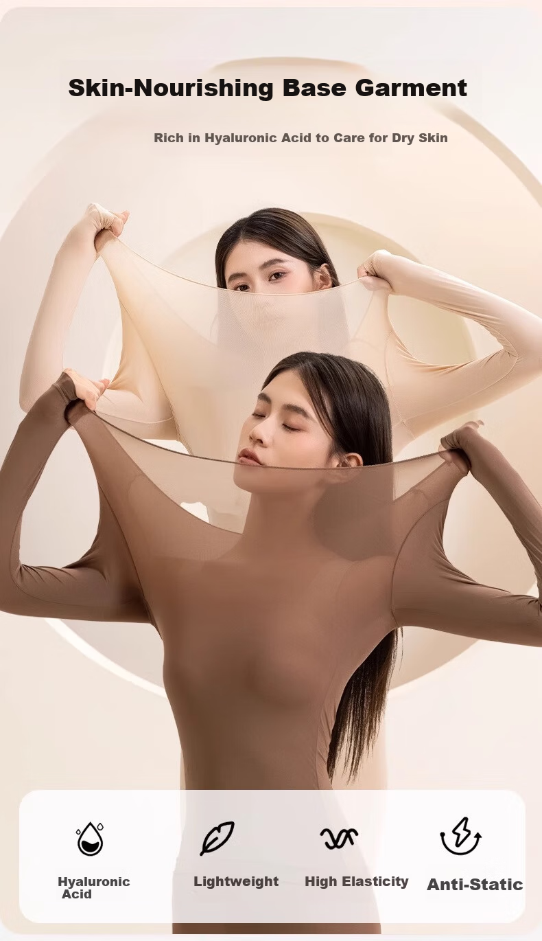 BOPRUIEY Hyaluronic Acid Thermal Underwear Women Seamless Ultra-thin Invisible Mask Base Layer Moisturizing Autumn Top and Bottom Set 1
