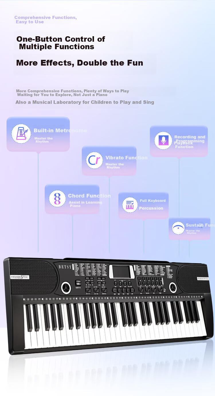 Betsy 61-Key Multifunctional Portable Electronic Keyboard for Beginners Enlarged Model B136 2