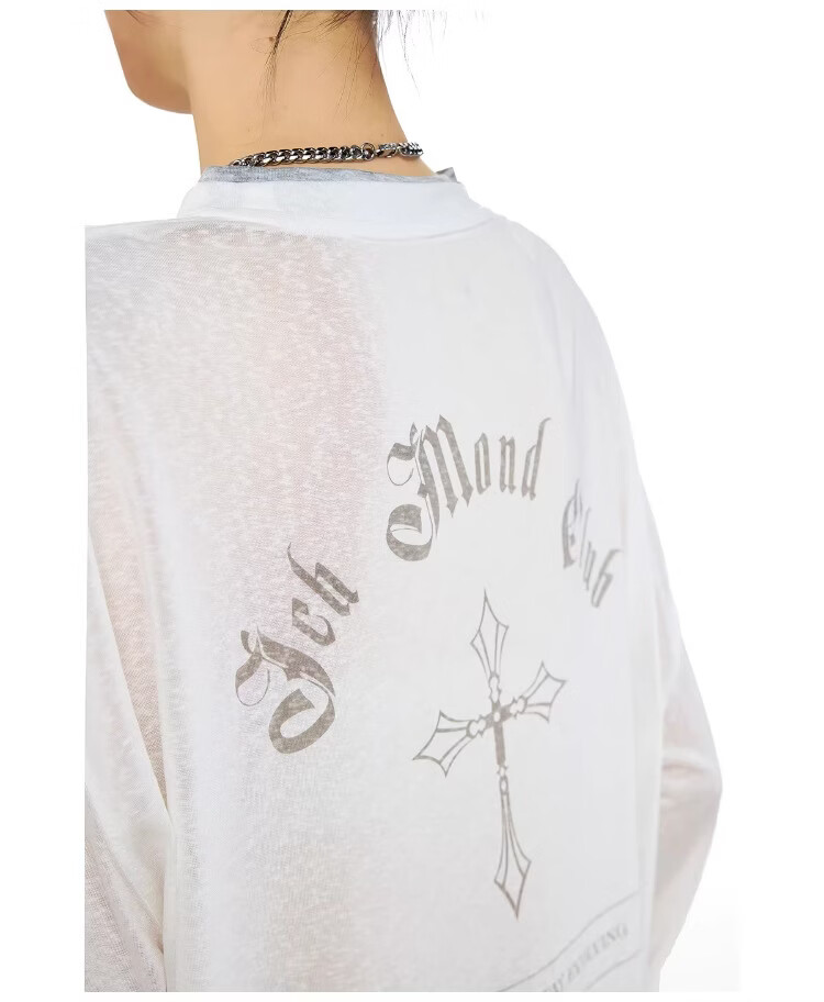 ICH MODE Women's Summer Physical Sun Protection Layered Look Lyocell Cooling Long Sleeve T-Shirt, Casual Top, Off-White, Size M 9