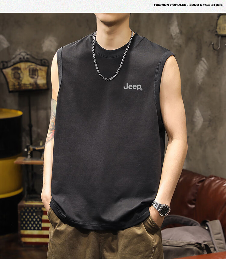 JEEP Men's Summer Ice Silk Quick-Dry Breathable Sleeveless Vest Outdoor Sports Top Black 3XL 8