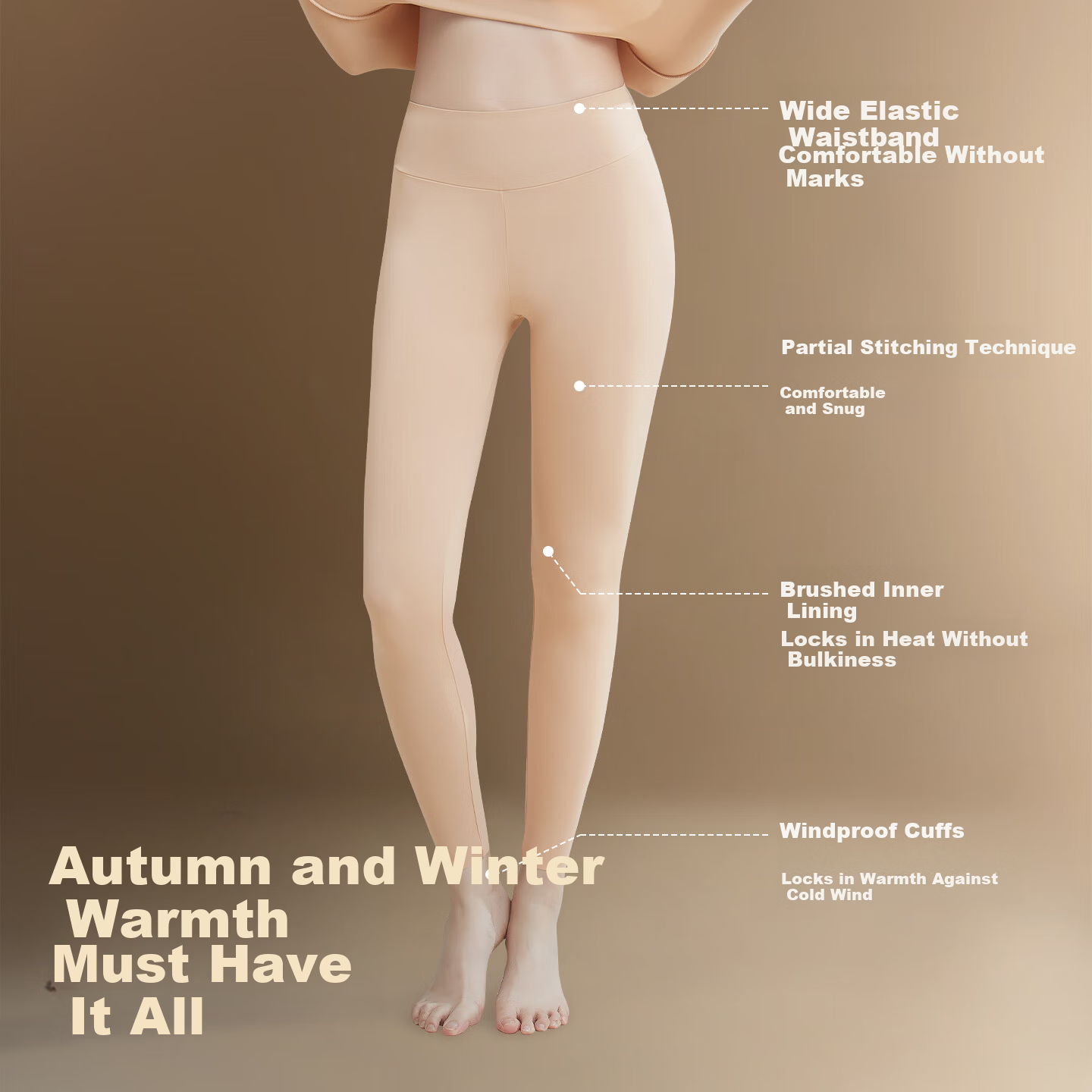 Herbal Original Color Women's Thermal Leggings Autumn Winter New Seamless High Waist 10A Antibacterial Antistatic Thermal Underwear Pants