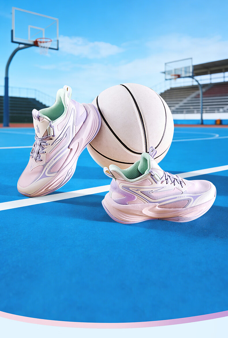 ERKE Kids Mesh Tennis Shoes Boys and Girls Children's Cushioned Lace-up Basketball Shoes Dawn Pink/Microcrystalline White/Wisteria Purple Size 36 3