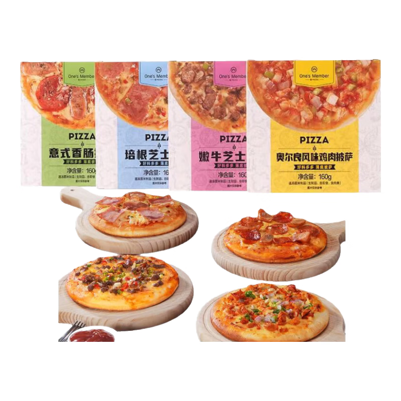 1号会员店（One's Member） 多口味披萨组合套装(香肠 牛肉 鸡肉 培根 4种口味)680g(4片装)
