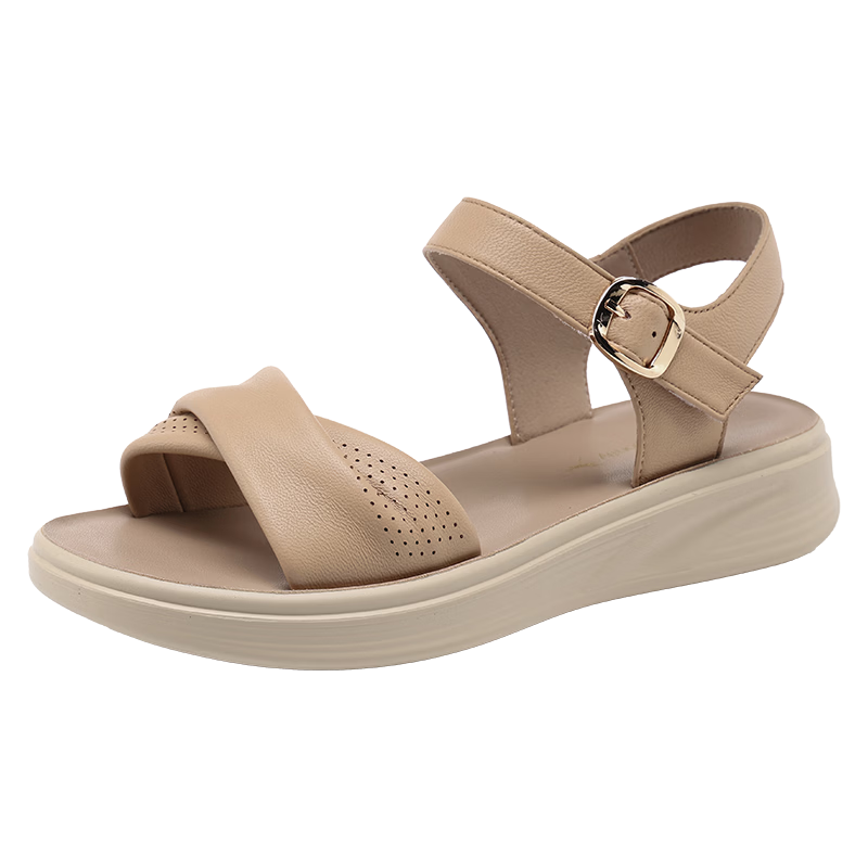 Red Dragonfly Women's Sandals New Soft Sole Mom Shoes Wear-Resistant Middle-Aged and Elderly One-Strap Beach Sandals WTK264812 Apricot Color Size 37