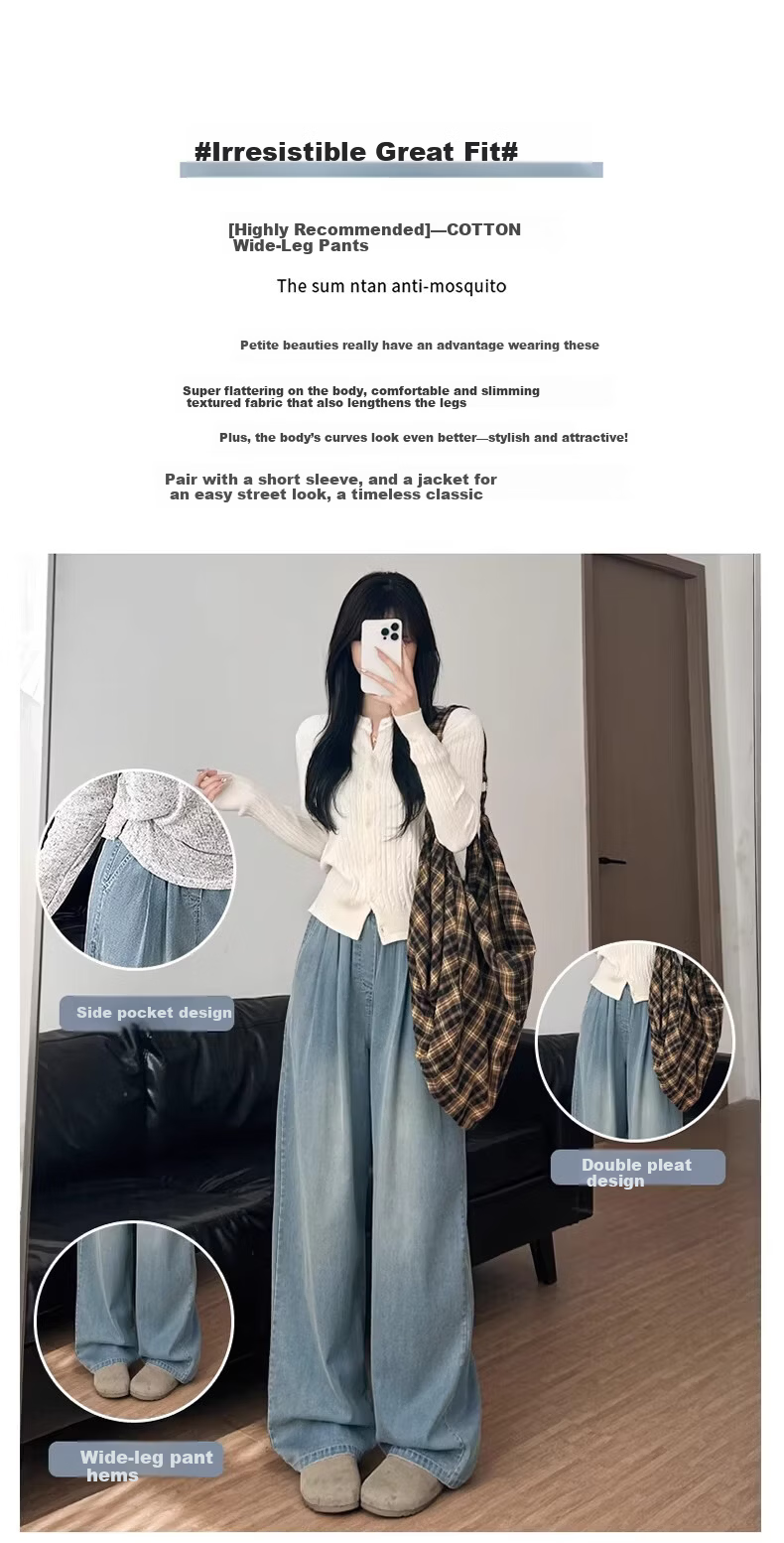 Langsha Tencel Women's Jeans Summer Thin 2026 New High-Waist Wide-Leg Ice Silk Cool Straight Pants for Petite 3