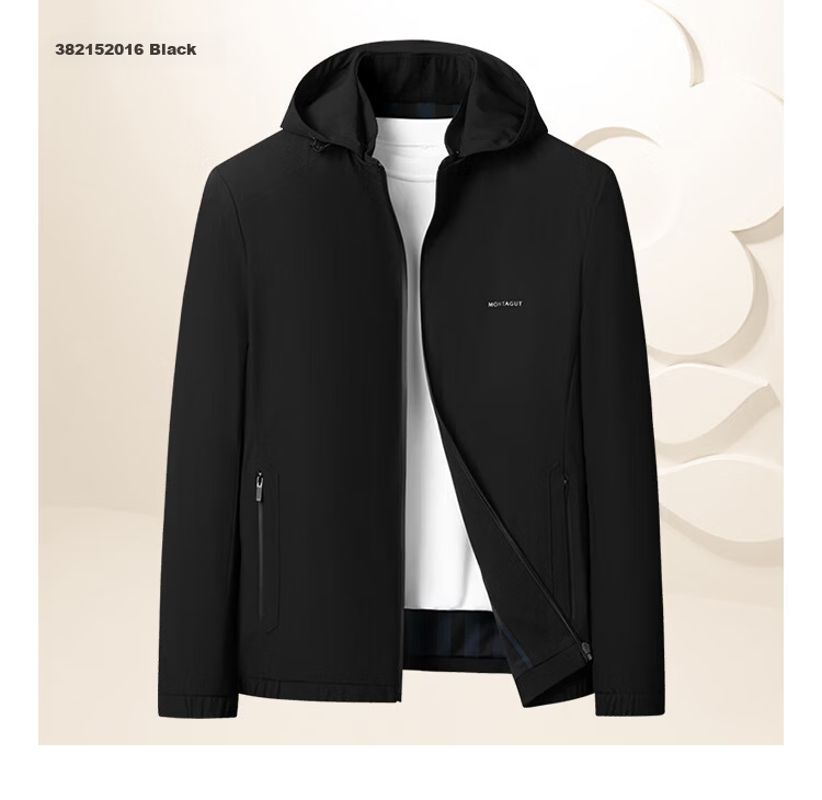 MONTAGUT Men's Jacket Hooded Removable Mulberry Silk Modal Autumn Water-Repellent Wrinkle-Free Windbreaker 21