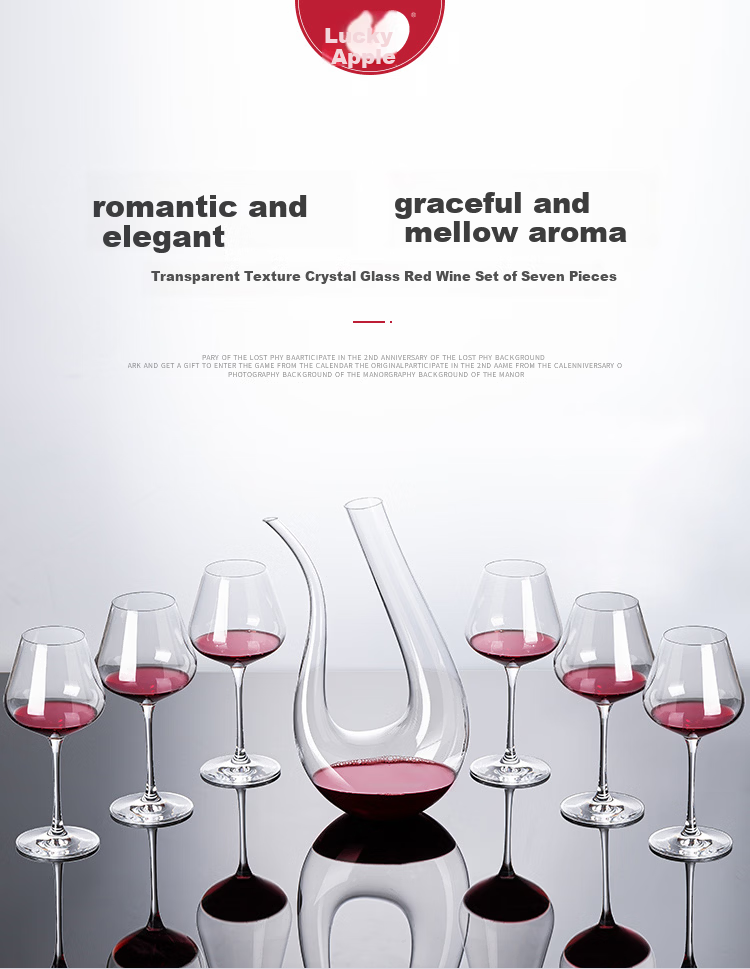 Green Apple Red Wine Glasses Large Capacity 468ml Set of 6 + Crystal Glass U-Shaped Decanter Set 1