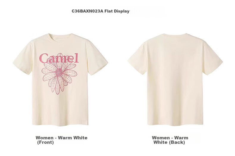 CAMEL Ice Skin T-Shirt Little Daisy Short Sleeve Cotton Loose Casual Top C36BAXLN023A Warm White XL 12