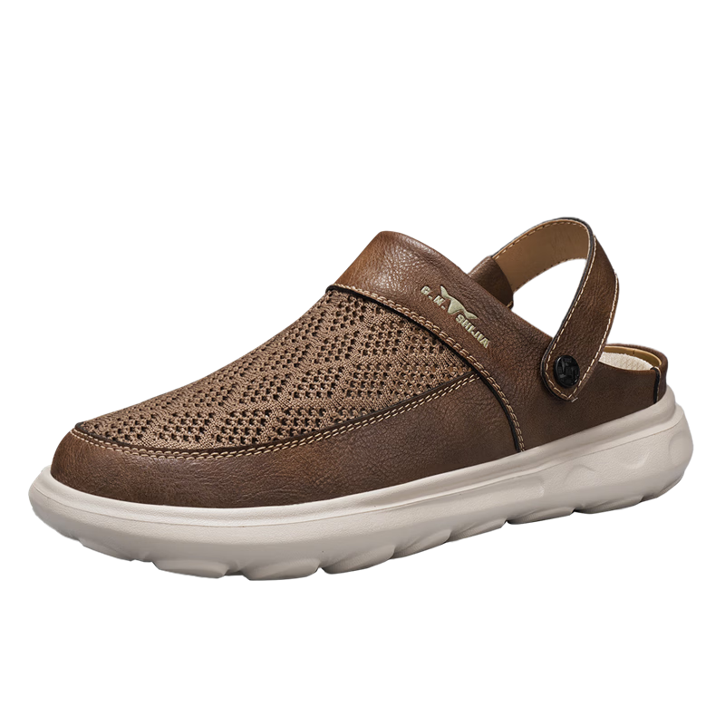 Bull Family Men's Summer New Breathable Hollow Toe Sandals Versatile Slippers Men's Mesh Beach Shoes Two-Way Clog Shoes