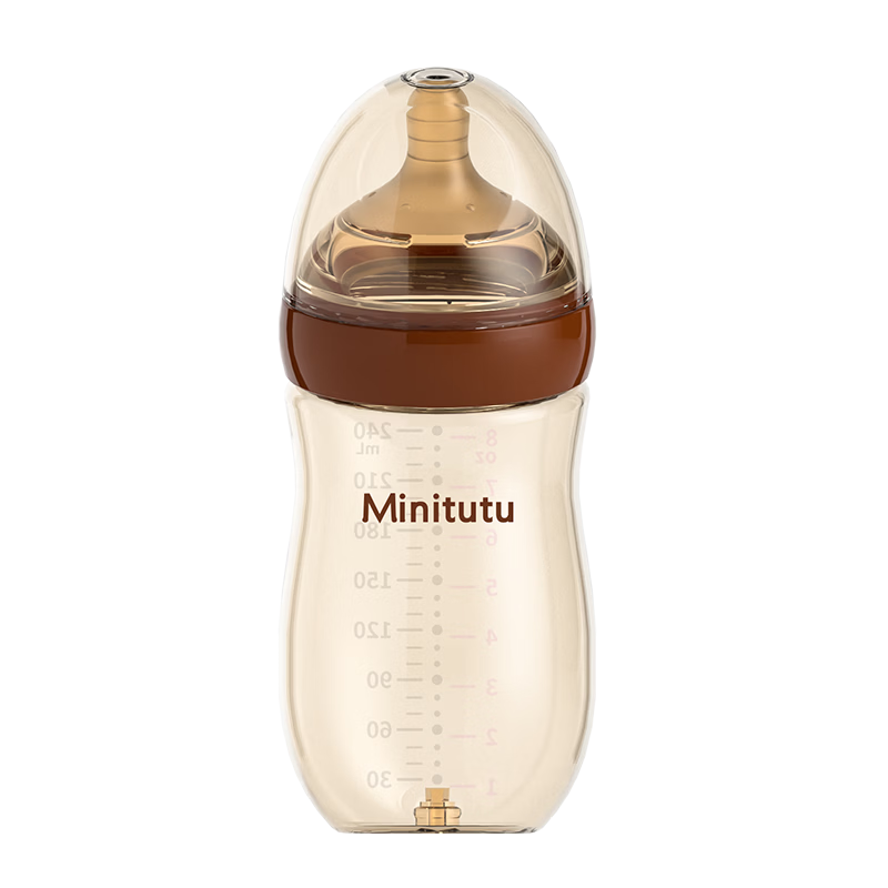 MINITUTU Anti-Colic PPSU Baby Bottle, Newborn Nipple, Drop-Resistant, Breast-Like, Off-Center Bottle, 240ml