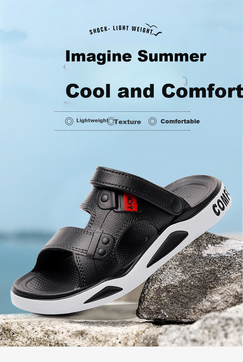 GUOLUOFEI Men's Sandals Beach Wear-Resistant Trendy Non-Slip Outdoor Water-Resistant Dual-Purpose Driving Slippers Black Size 42-43 1
